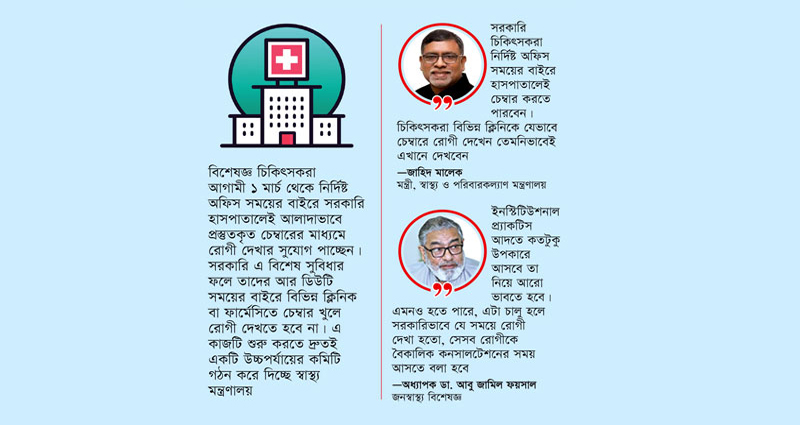 সরকারি হাসপাতালেই চেম্বার বসিয়ে প্রাইভেট রোগী দেখার সুযোগ পাচ্ছেন চিকিৎসকরা