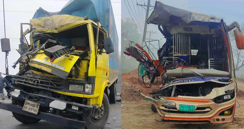 পলাশে বাস-কাভার্ডভ্যানের মুখোমুখি সংঘর্ষে এনা পরিবহনের চালকসহ নিহত ২