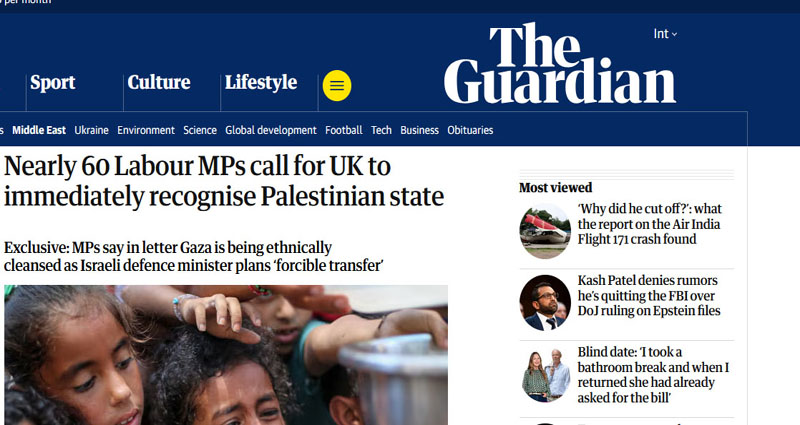 ফিলিস্তিন রাষ্ট্রকে স্বীকৃতি দেওয়ার দাবি ৬০ ব্রিটিশ এমপির