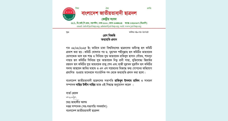 তথ্য গোপনের অভিযোগে ঢাবি ছাত্রদলের ৬ নেতাকে অব্যাহতি