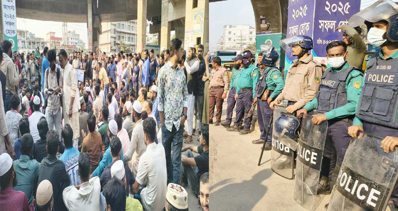 ওসমান হাদির হত্যার প্রতিবাদে গাজীপুরে বিক্ষোভ ও সড়ক অবরোধ